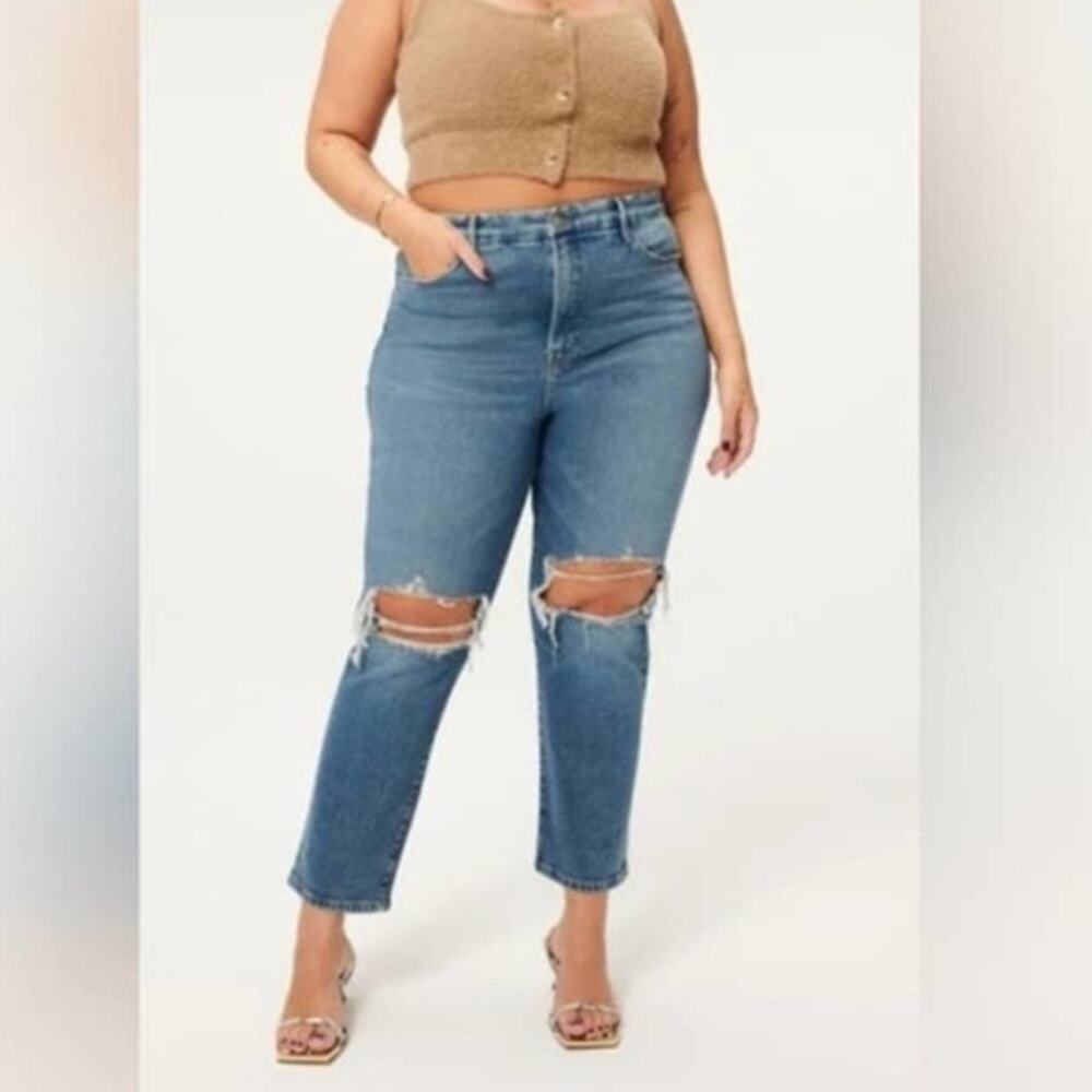 New Good American Good Vintage Distressed Straight Leg Jeans Plus Size 16